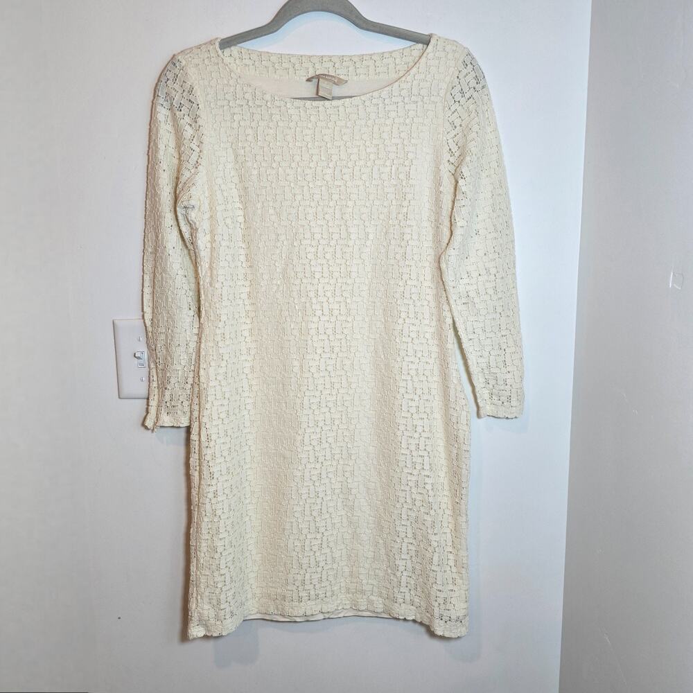 Banana Republic Ivory Lace Eyelet Long Sleeve Mini Dress Size S Stretch Lined - Picture 2 of 10
